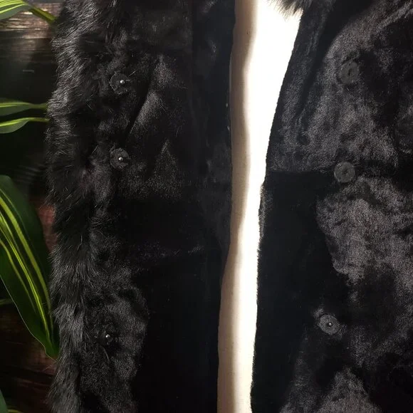 Lilli Ann Rare Vintage 60s Black Velvet Coat Faux Fur Trim US Union Made